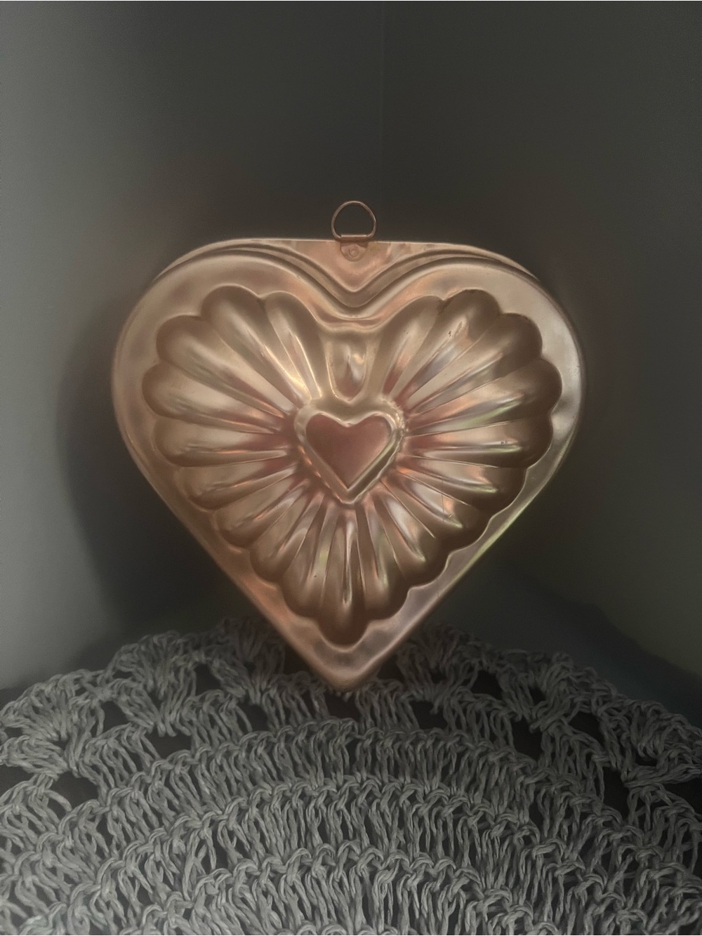 Vintage Heart-Shaped Copper Wall Mold Jello cottage core granny